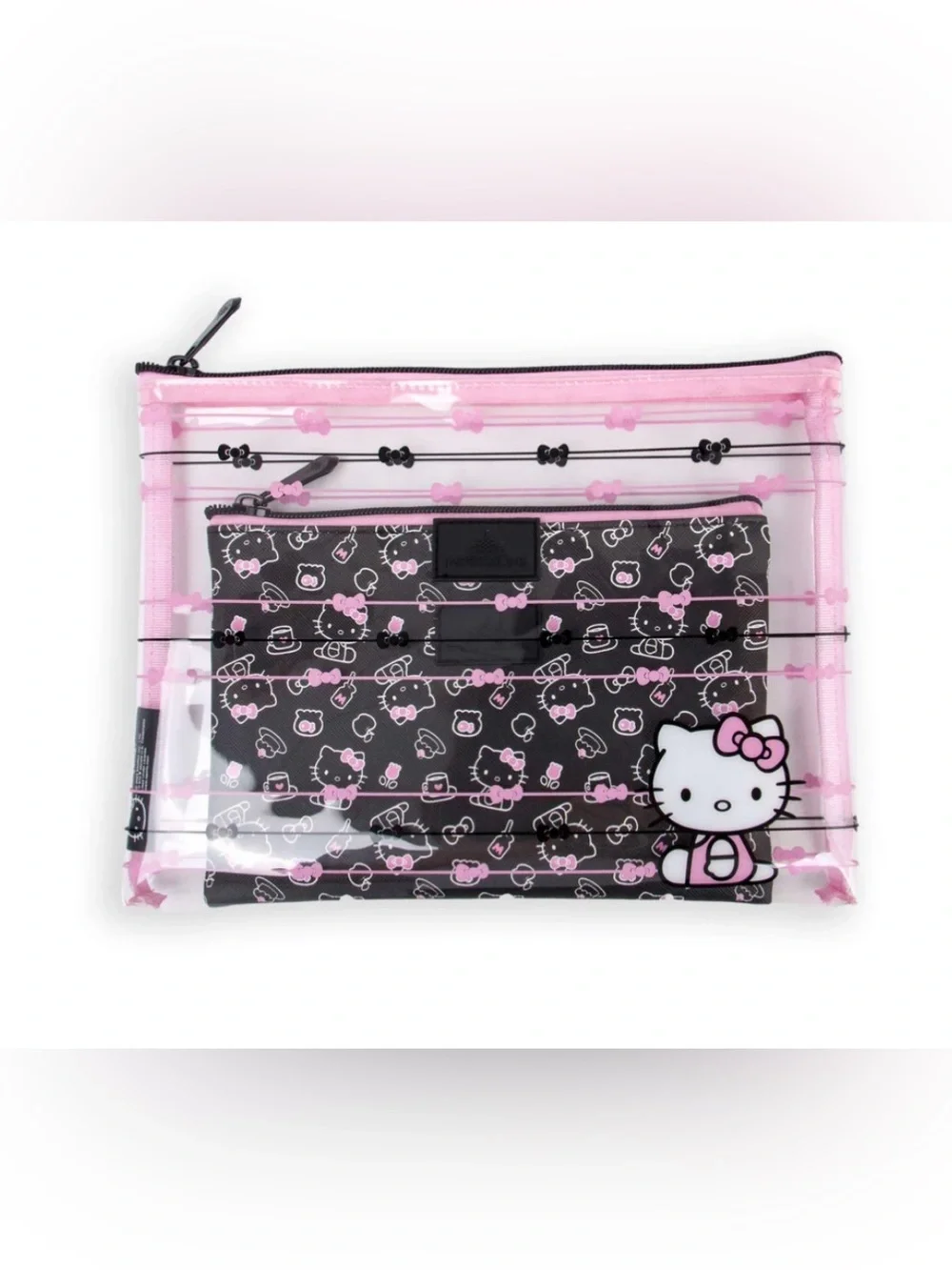 IMPRESSIONS Hello Kitty Slim Pouch Set Black/ Pink Cosmetic Makeup Bag